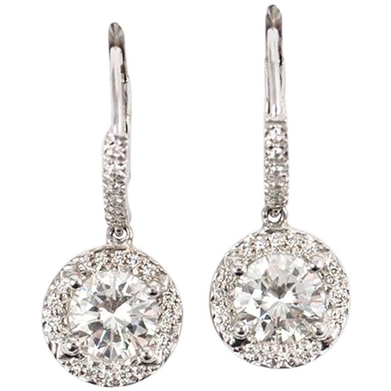 Pair of GIA Certified 2.4 Total Carat Weight Diamond Earrings