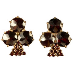 Antique Victorian Bohemian Garnet Earrings Shamrock, circa 1900