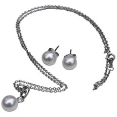 Mikimoto Diamond and Pearl Necklace and Earrings