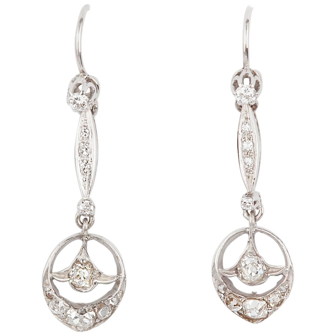 Diamond and Platinum Rose Cut Edwardian Earrings For Sale