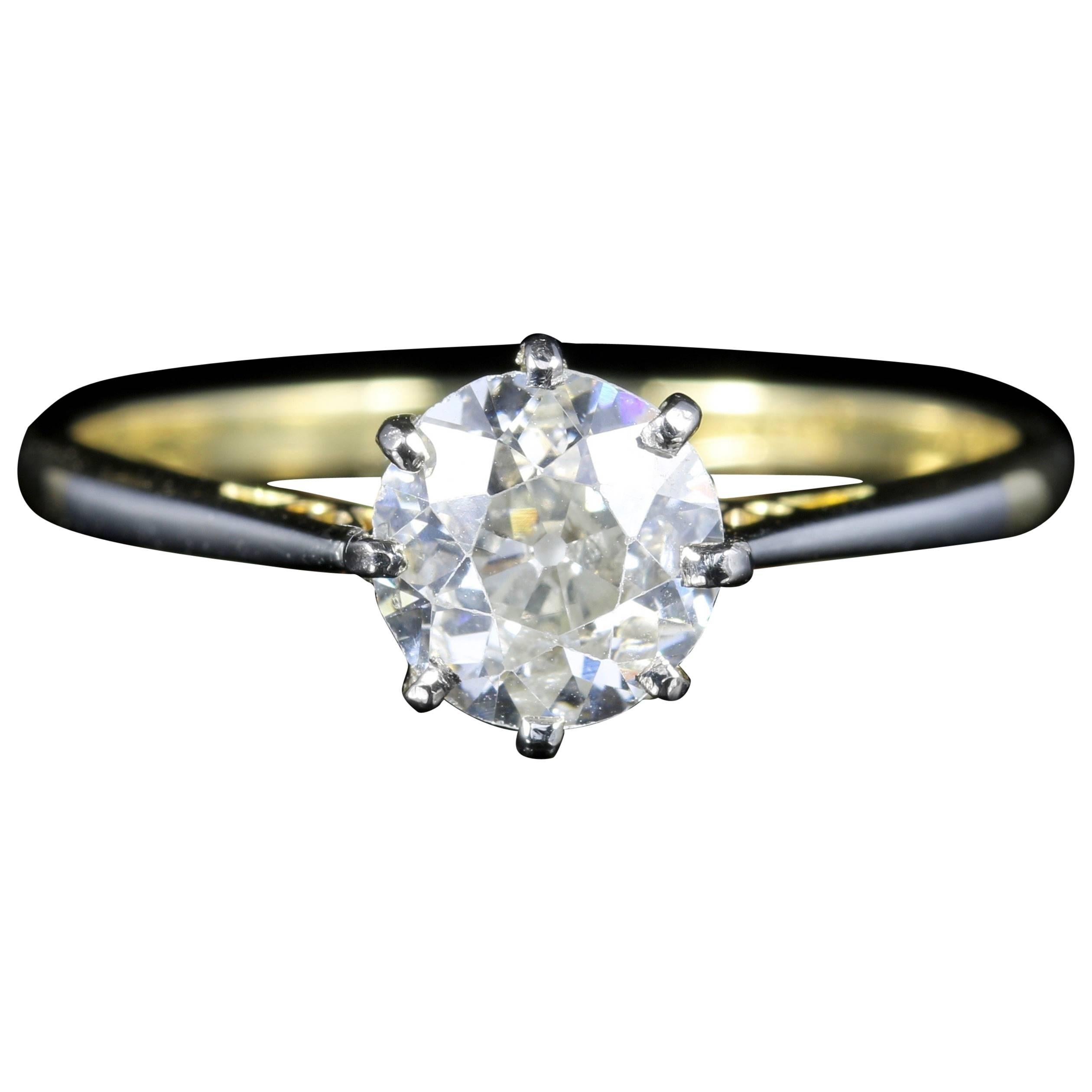 Antique Victorian Diamond Engagement Ring Solitaire 1.30 Carat, circa 1900