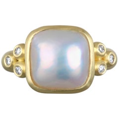 Gold Mabe Pearl and Diamond Ring