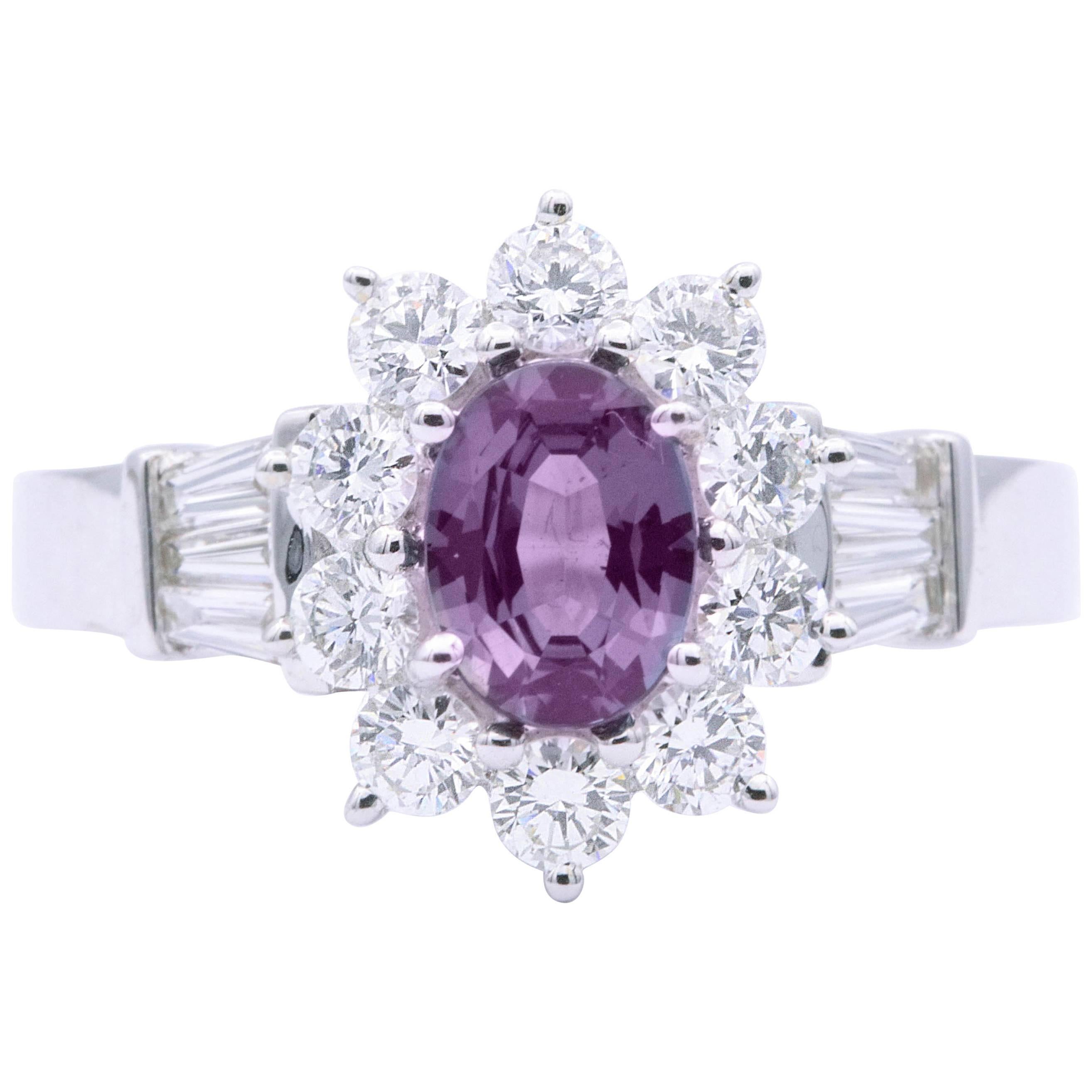 Alexandrite and Round Baguette Diamonds Cocktail Engagement Ring