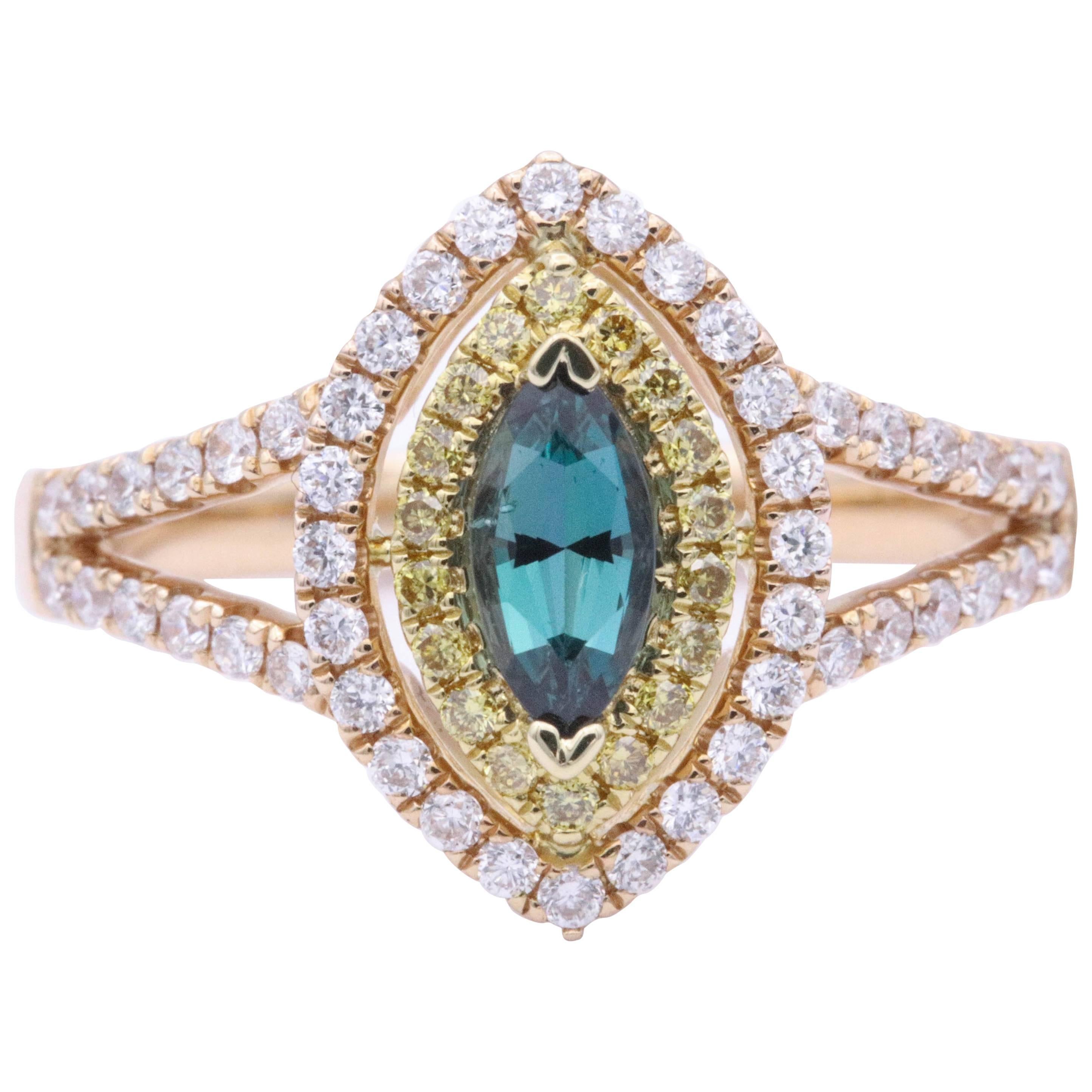 Marquise Shape Alexandrite Rose Gold and Diamond Ring with Certificate