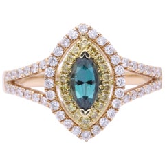 Marquise Shape Alexandrite Rose Gold and Diamond Ring with Certificate