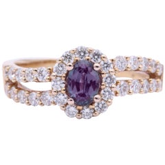 Bague en or rose alexandrite ovale avec diamants et certificat CC