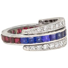 Vintage Art Deco Sapphire, Ruby, Diamond "Flip" Eternity Band