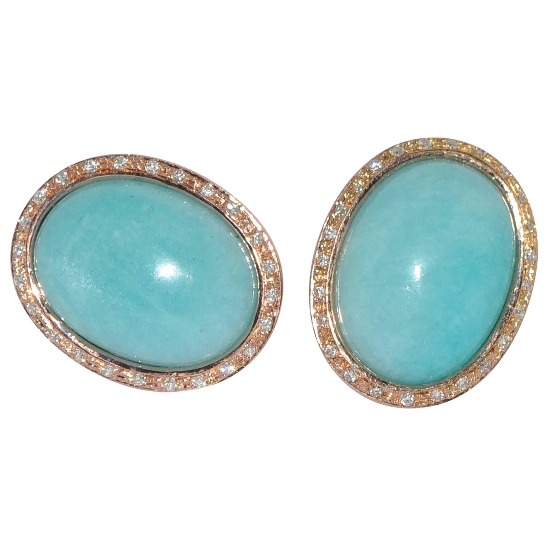 Amazonite and Diamonds Rose Gold Stud Earrings at 1stDibs