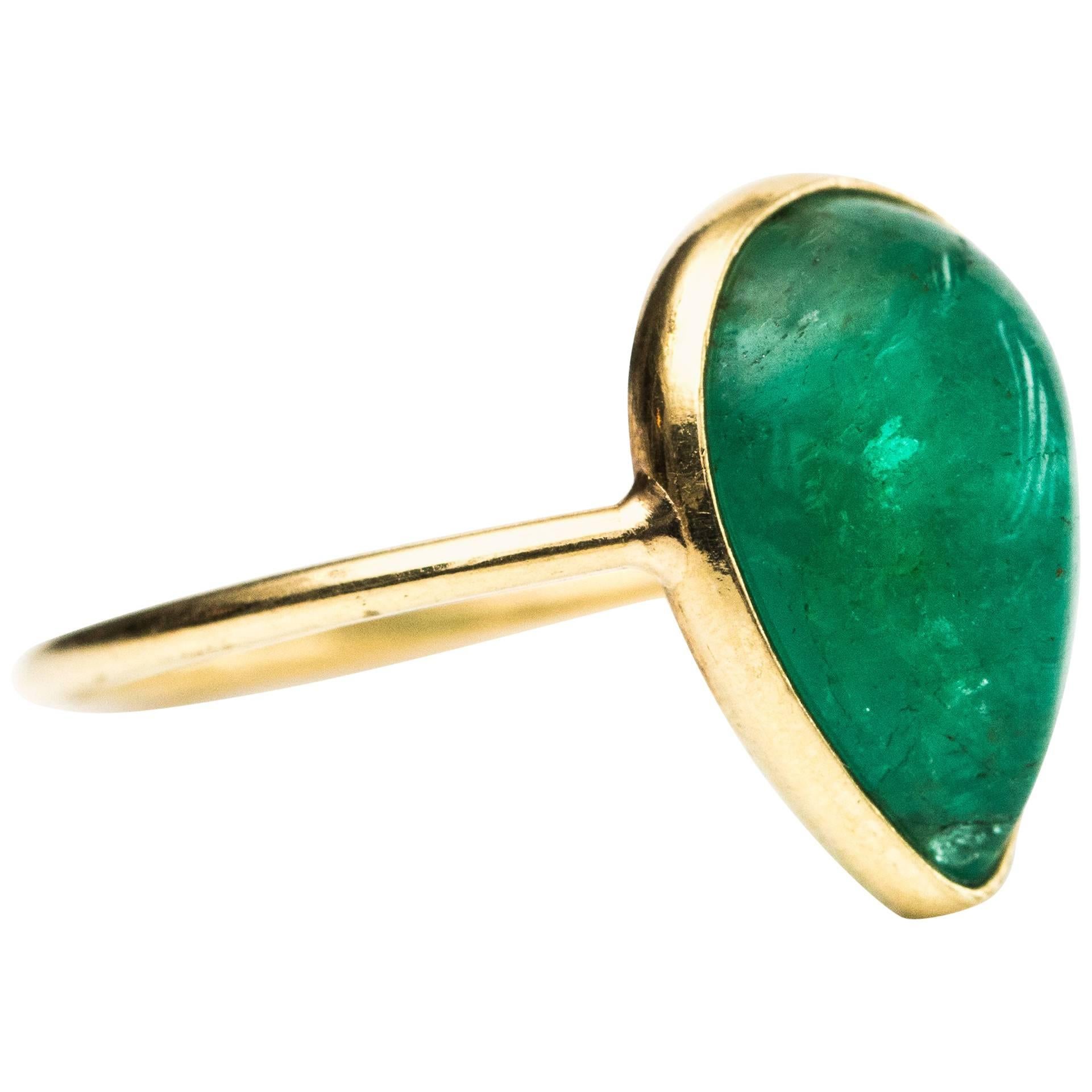 2.2 Carat Pear Cut Emerald and 18 Karat Yellow Gold Ring