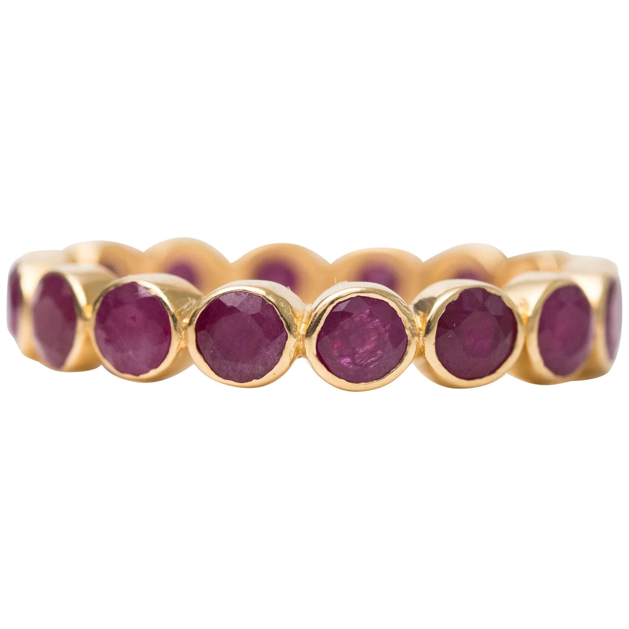 2.25 Carat Ruby and 18 Karat Yellow Gold Eternity Band For Sale