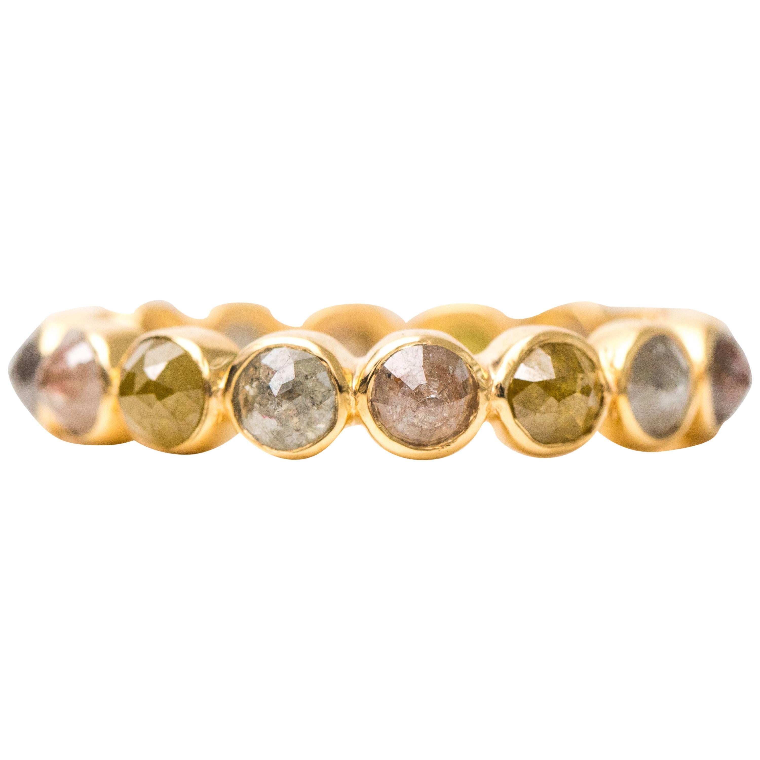 Bracelet d'éternité en or jaune 18 carats et diamants taille rose de 2 carats