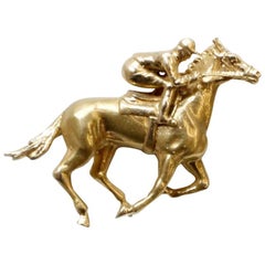 14 Karat Yellow Gold Horse and Jockey Brooch/Pin