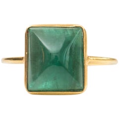 3.5 Carat Emerald Cabochon and 18 Karat Yellow Gold Ring