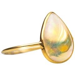 1.5 Carat Pear Cut Ethiopian Opal 18 Karat Yellow Gold Ring