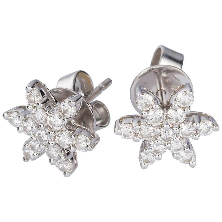0 69 Carat Diamond White Gold Star Earring Studs For At 1stdibs 0 69 Carat Diamond White Gold Star Earring Studs For
