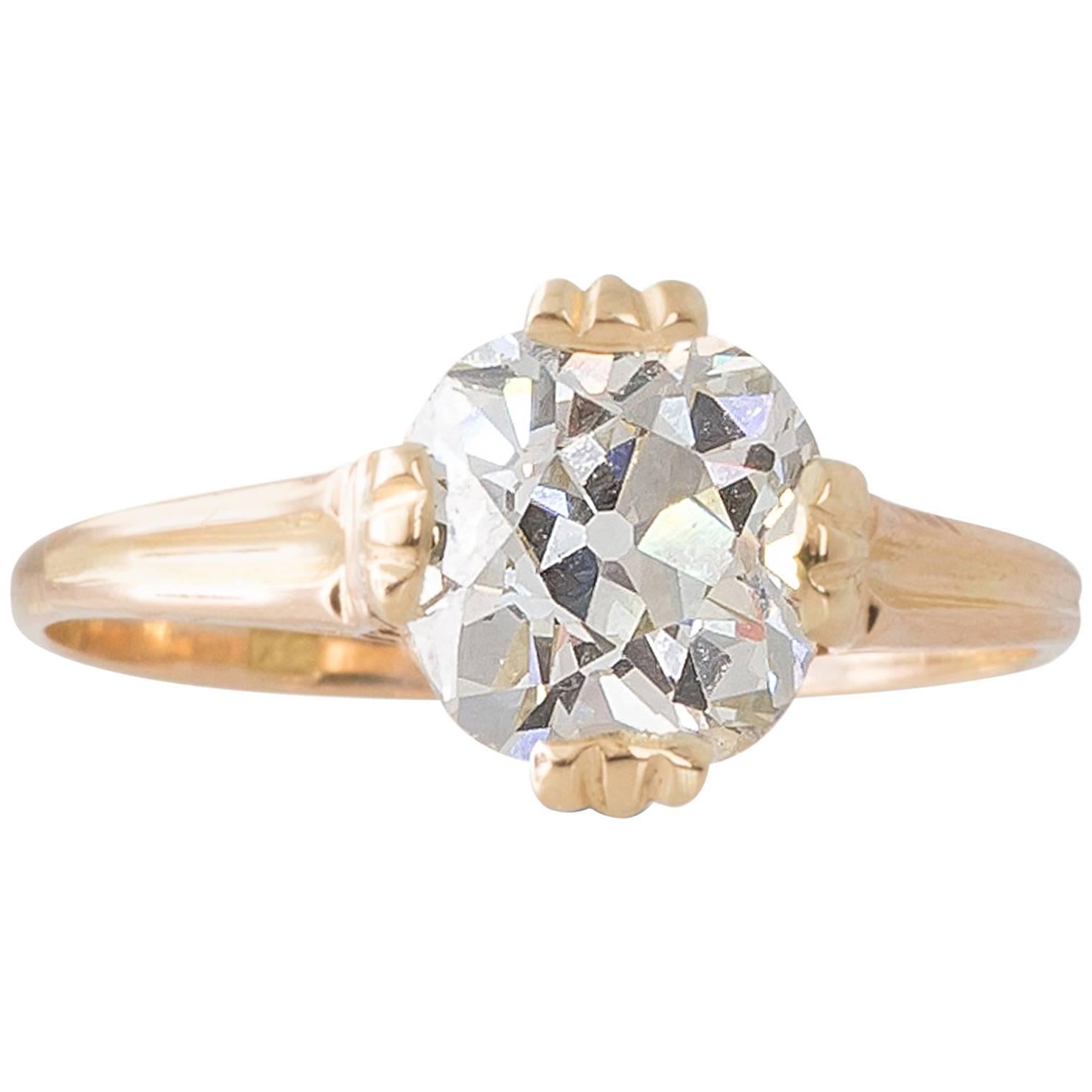 1.81 Carat Antique Cushion Cut GIA Certified Diamond Ring For Sale