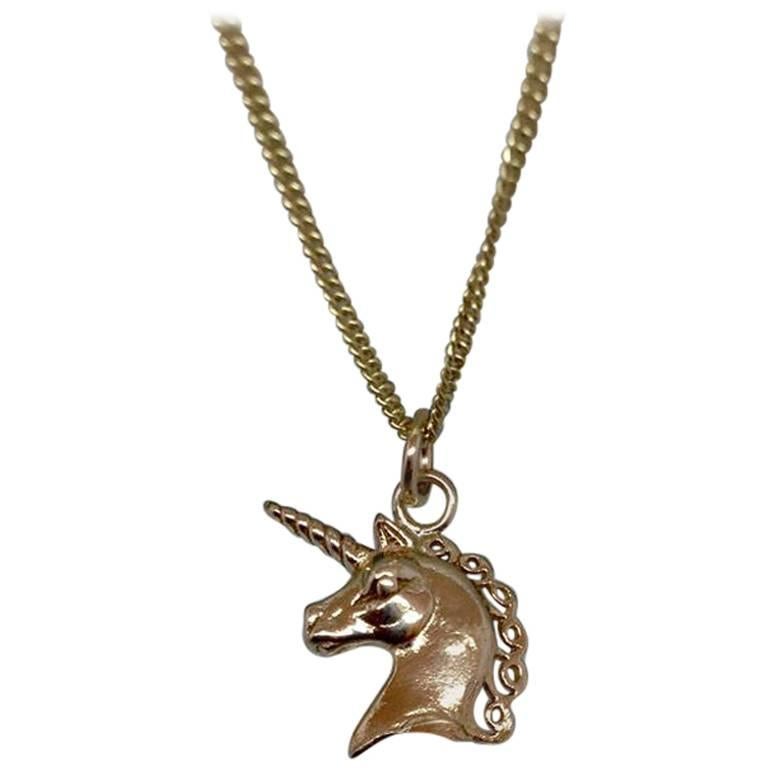Solid 9 Karat Gold Unicorn Head Pendant For Sale