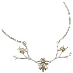 Triple Bee Sterling Silver Yellow Gold Necklace