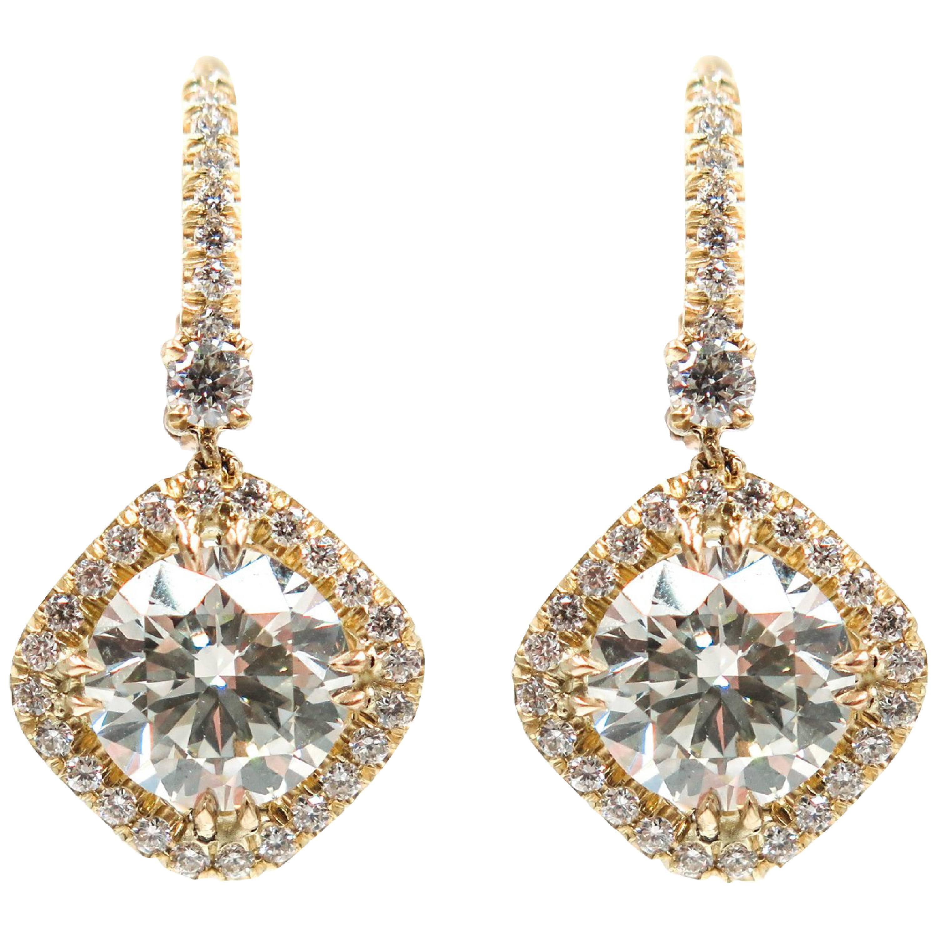 Halo Diamond Drop Gold Earrings