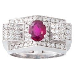 Art Deco Rubin-Diamant-Platin-Ring 1930er Jahre