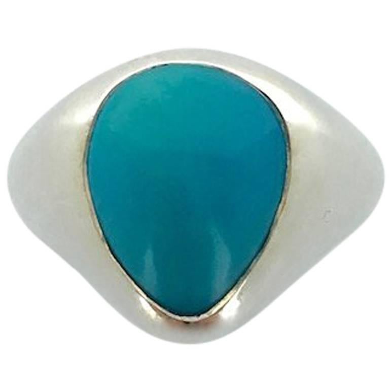 Turquoise Natural on Silver Ring For Sale