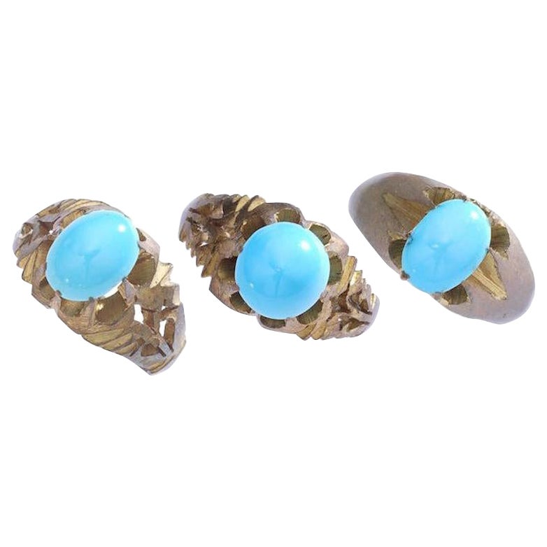 Art Nouveau Three Natural Turquoise Rings For Sale