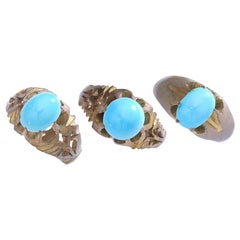 Art Nouveau Three Natural Turquoise Rings