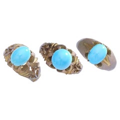 Art Nouveau Three Natural Turquoise Rings