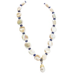 18 Karat Pearl and Sapphire Pendant Necklace