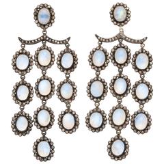 Moonstone Diamond Sterling Silver Waterfall Earrings 1
