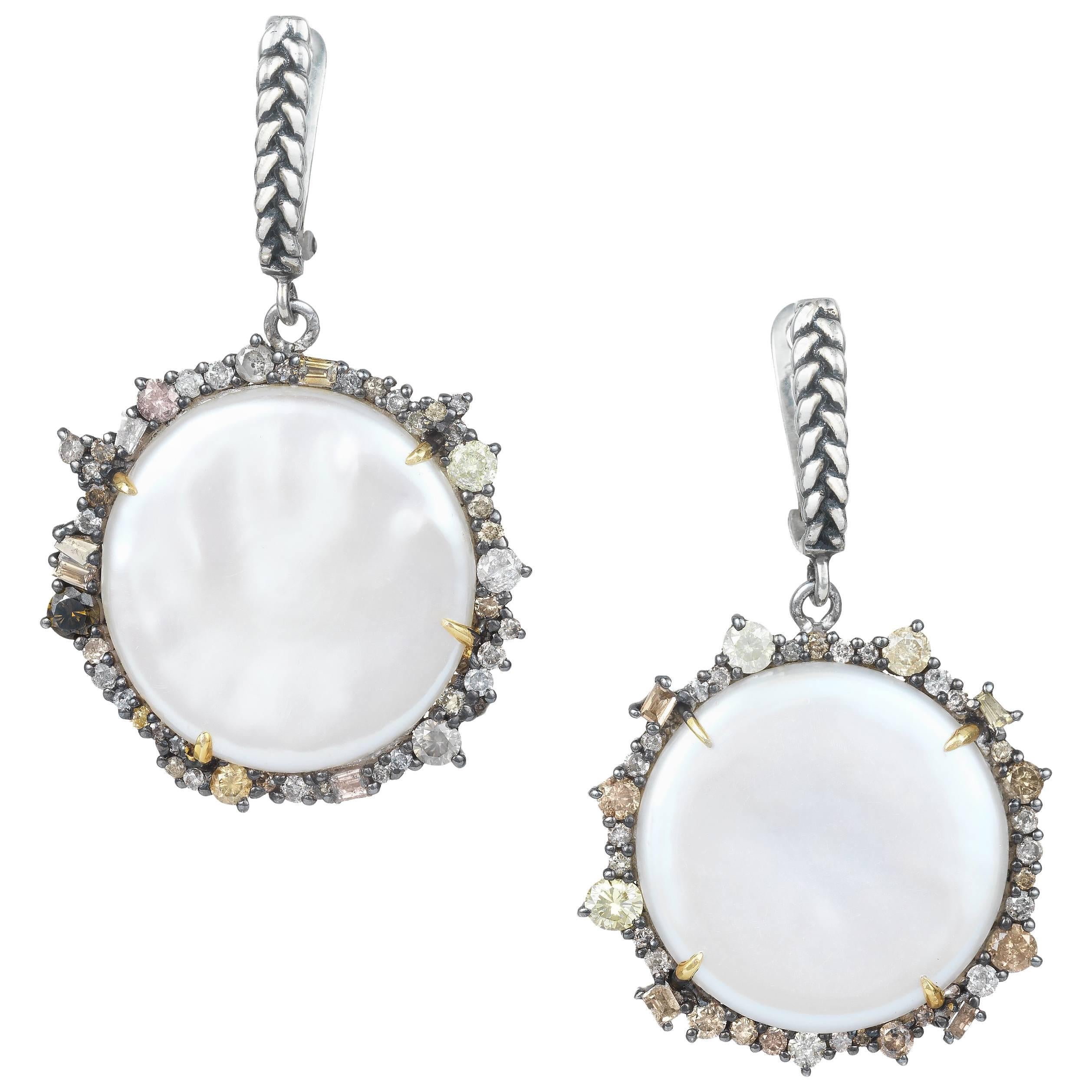 Pearl Coin and Diamond Earrings