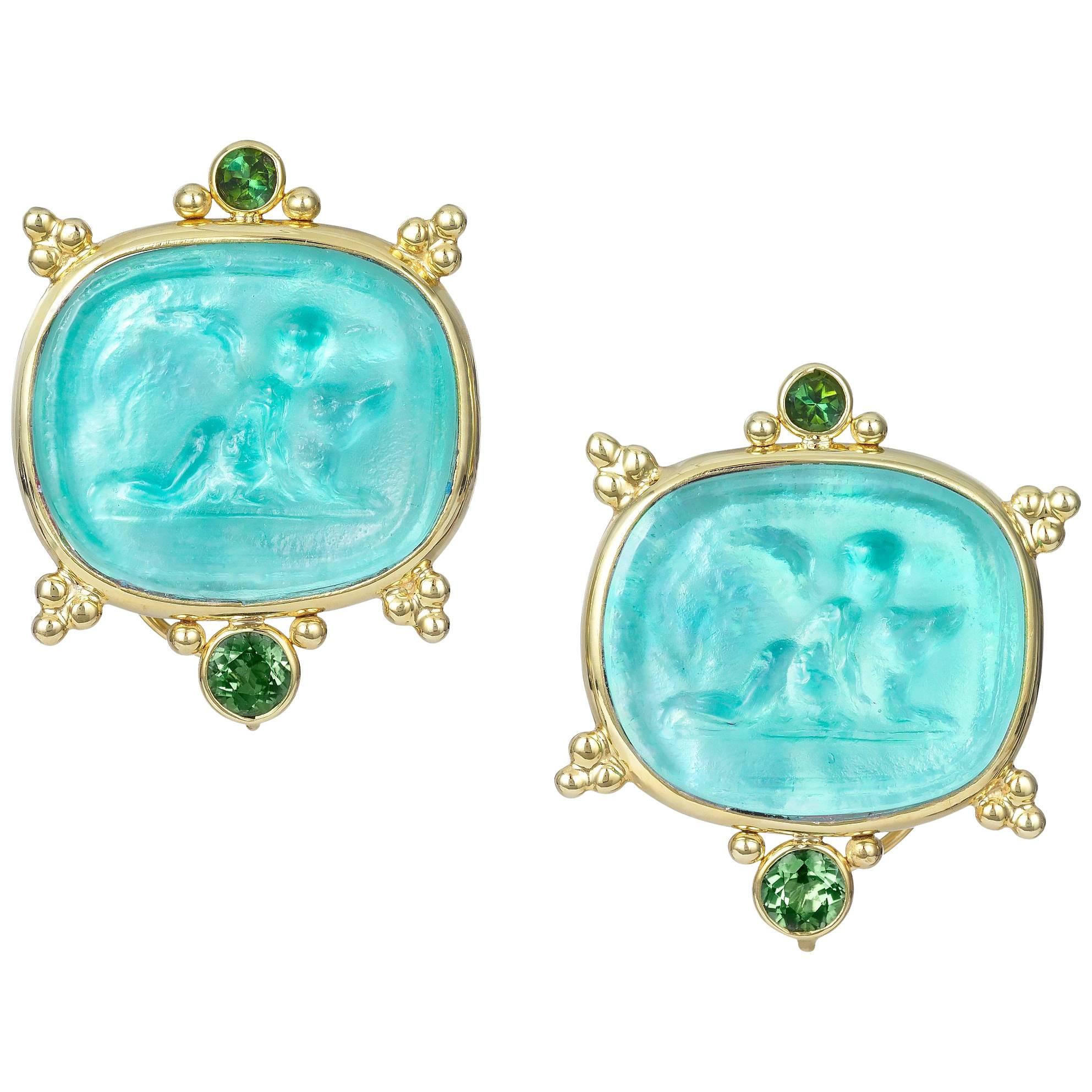 Mazza Venetian Glass Earrings with Green Tourmaline