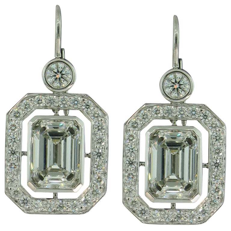 Emerald Cut Diamond Earrings in Platinum at 1stDibs