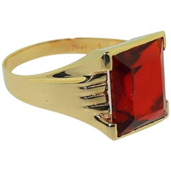 Solid Gold Art Deco Synthetic Ruby Ring Hand Constructed