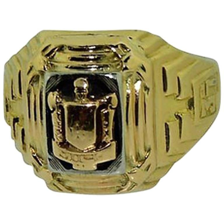 Solid Gold Art Deco Two-Tone Ring Engraved, 1937