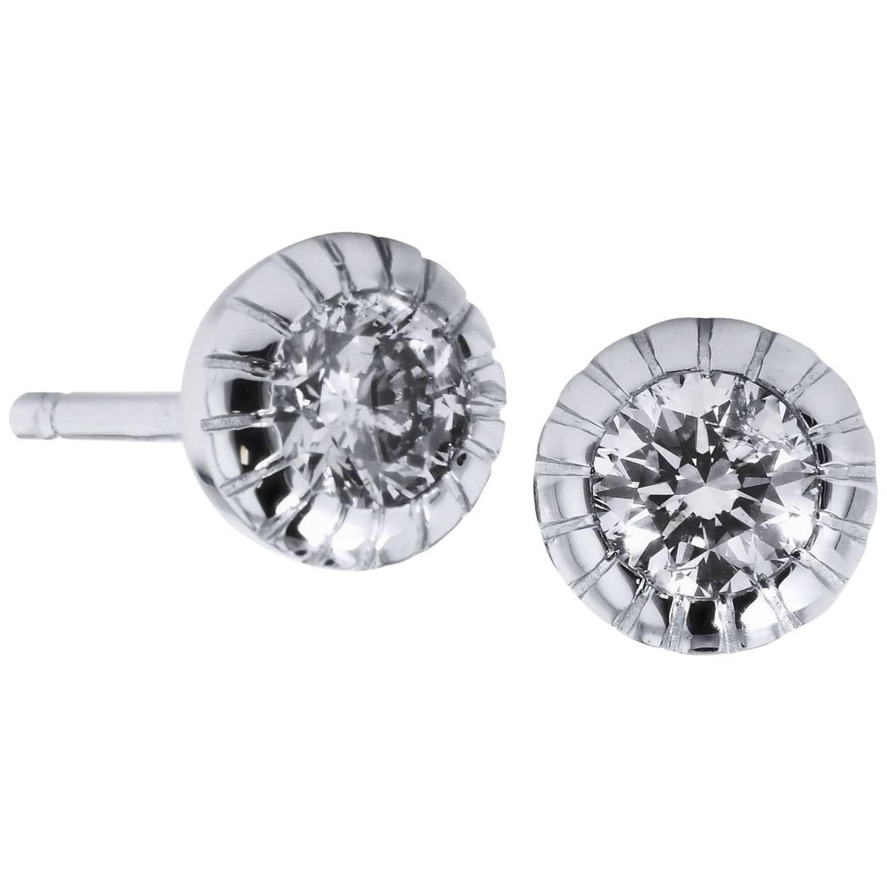 H & H 0.38 Carat Ten-Prong Bezel-Set Stud Earrings