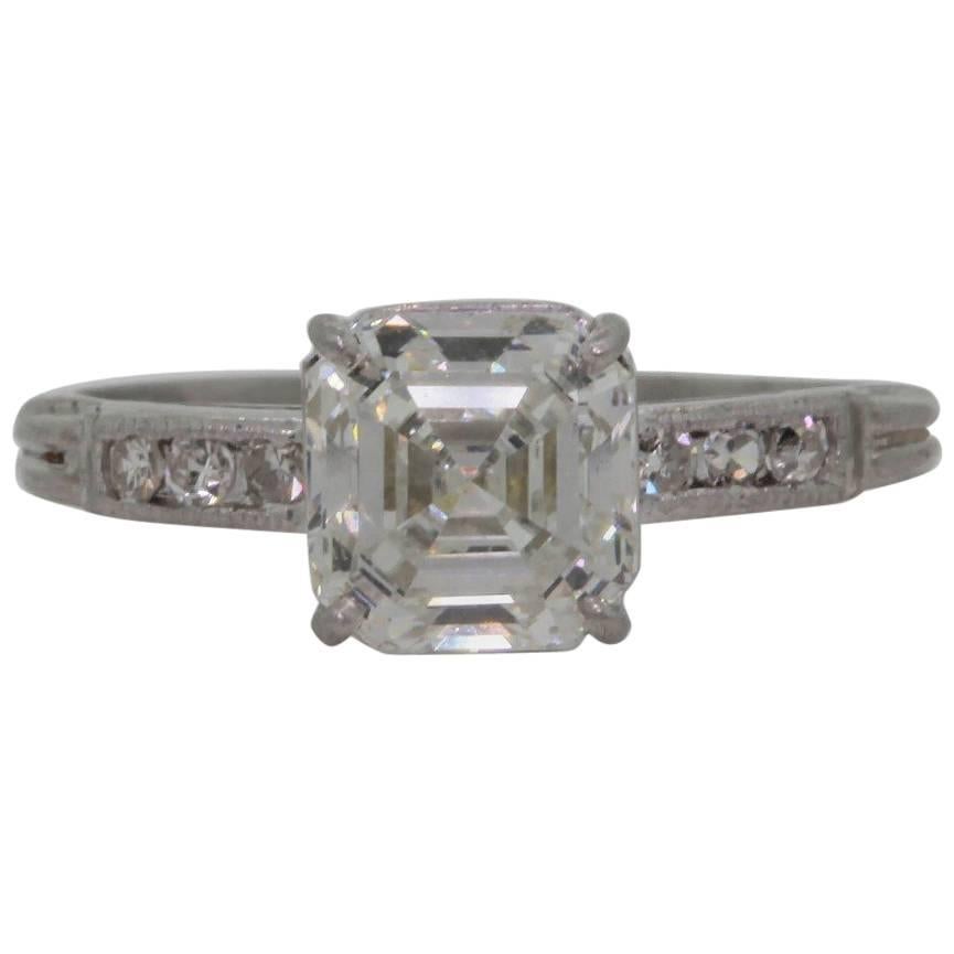 1.80 Carat  Asscher Cut Diamond Platinum Engagement Ring