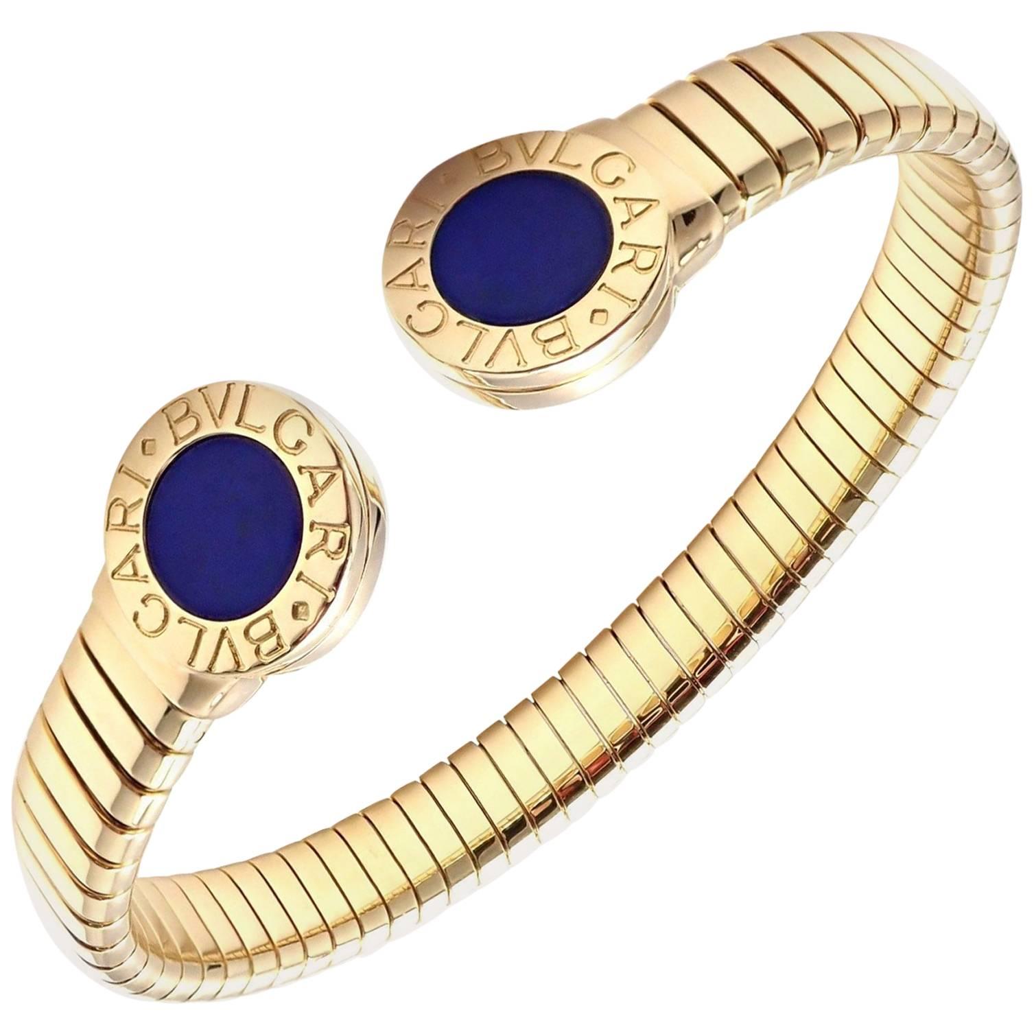 Bulgari Yellow Gold Tubogas Lapis Lazuli Bangle Bracelet