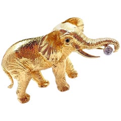 Vintage Tiffany & Co. Diamond Sapphire Elephant Yellow Gold Pin Brooch