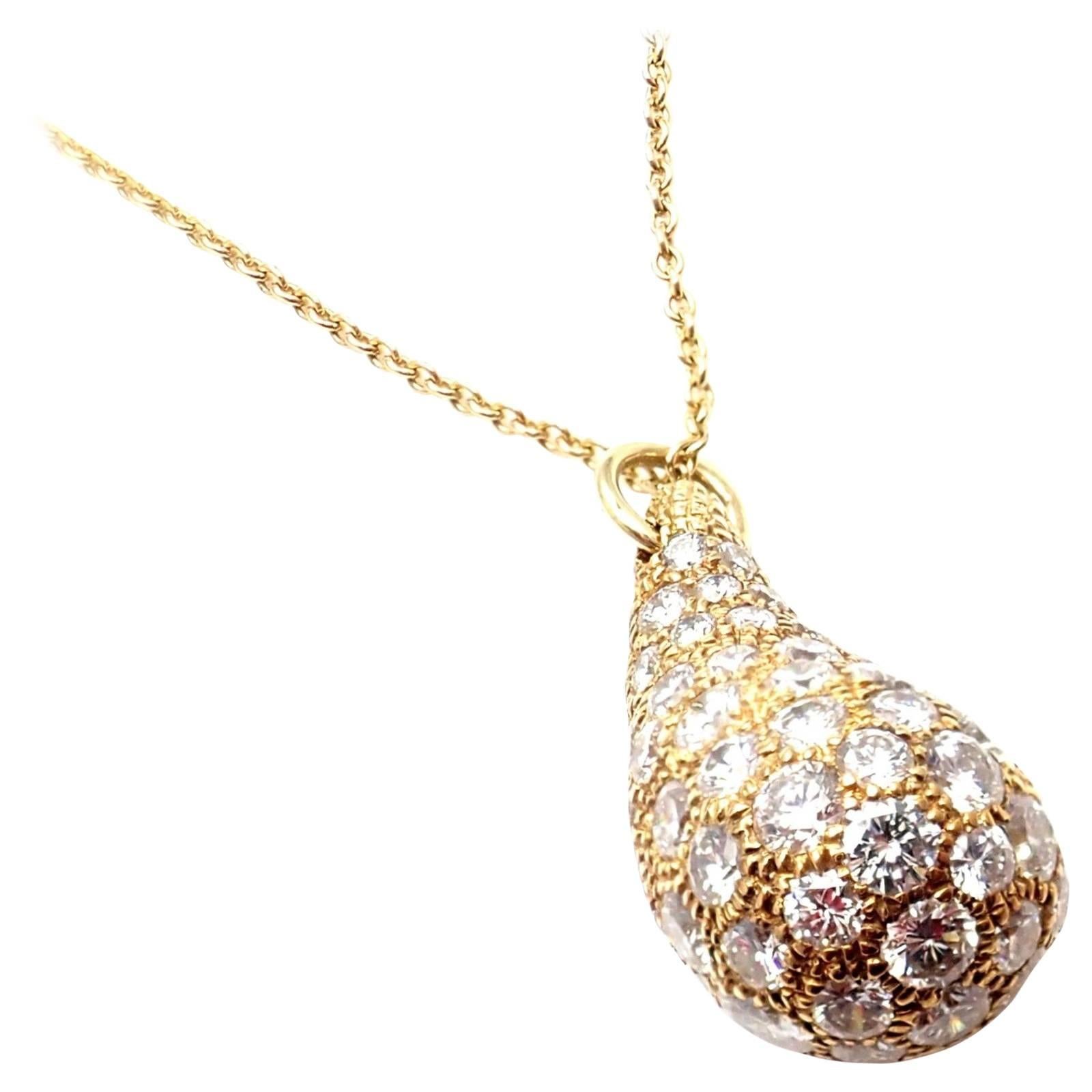 Tiffany & Co. Elsa Peretti Diamond Large Teardrop Yellow Gold Pendant Necklace