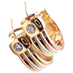 Cartier Trinity Diamond Tri-Color Gold Hoop Earrings