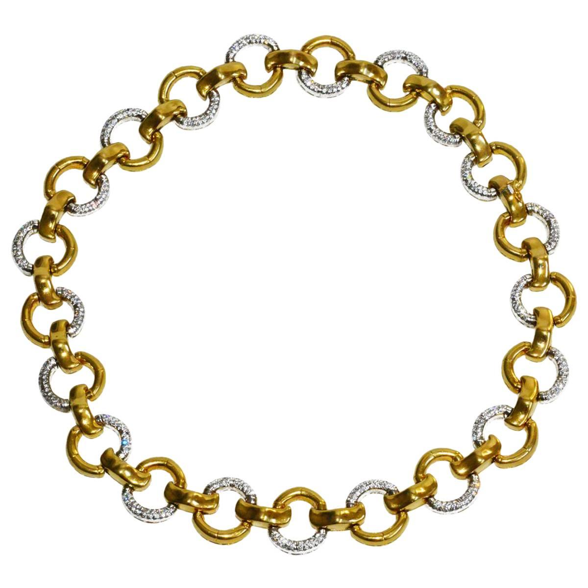 Important Large Gucci Bamboo Gold and Diamond Link Necklace