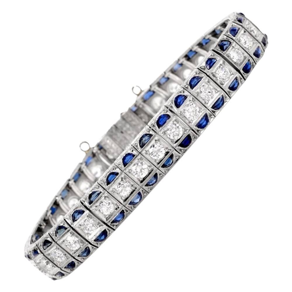 Antique Art Deco Diamond Sapphire Platinum Bracelet