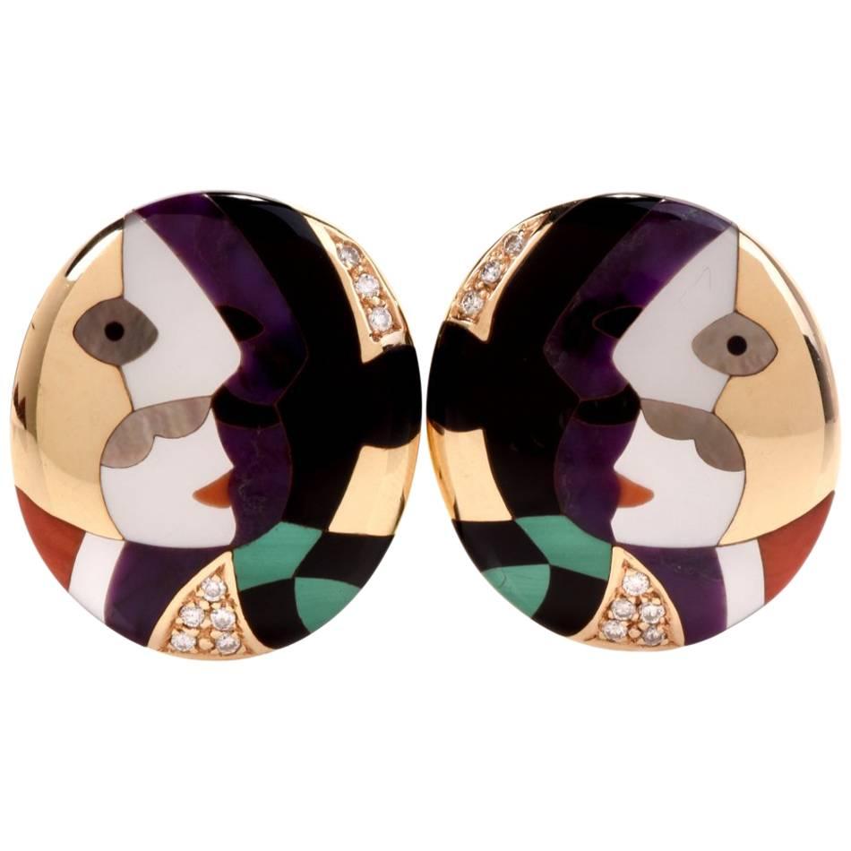 Asch Grossbardt Mosaic Picaso Collection Gold Clip Earrings
