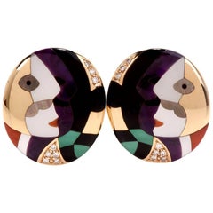 Boucles d'oreilles clip en or de la collection Asch Grossbardt Mosaic Picaso