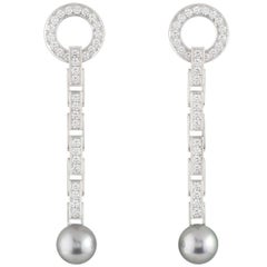 Cartier White Gold Diamond and Pearl Agrafe Earrings 1.92ct