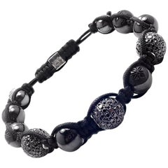 Shamballa Jewels Black Diamond Ceramic Black and White Gold Macrame Bracelet