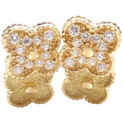 Van Cleef & Arpels Diamond and Yellow Gold Vintage Alhambra Earrings
