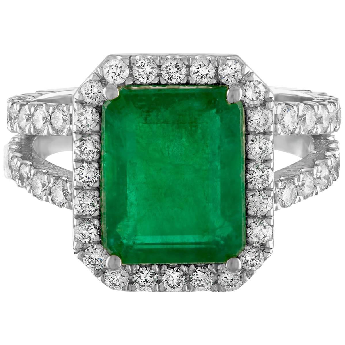 GIA Certified 3.27 Carat Emerald and Diamond Gold Ring