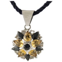 White Gold Silver Diamonds Sapphires Topazes Star Pendant